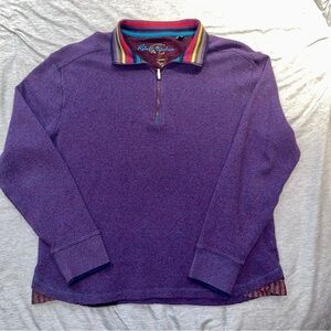 Robert graham  purple 1/4 zip color strip flip cuff color sweater sz medium